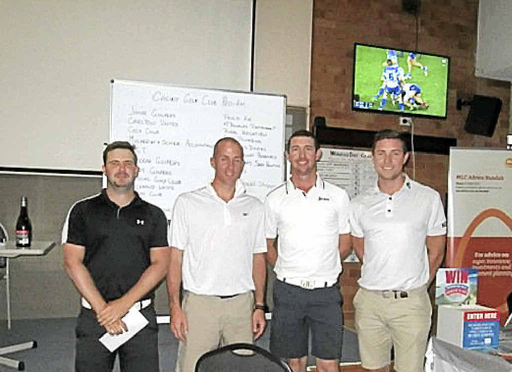 PRO AM WINNERS: It was a three-way tie at the Casino Pro Am. Pictured is Chris Wood, sponsor Ashley Fox, Tim Hart and Brett Rankin. PRO AM WINNERS: It was a three-way tie at the Casino Pro Am. Pictured is Chris Wood, sponsor Ashley Fox, Tim Hart and Brett Rankin.
