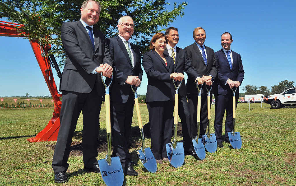 FRESH AURA: At Bells Creek yesterday are (from left) Stockland managing director Mark Steinert, Sunshine Coast Regional Council Mayor Mark Jamieson, Deputy Premier Jackie Trad, Stockland Queensland general manager Kingsley Andrew, Stockland board director Tom Pocket and Stockland residential CEO Andrew Whitson. FRESH AURA: At Bells Creek yesterday are (from left) Stockland managing director Mark Steinert, Sunshine Coast Regional Council Mayor Mark Jamieson, Deputy Premier Jackie Trad, Stockland Queensland general manager Kingsley Andrew, Stockland board director Tom Pocket and Stockland residential CEO Andrew Whitson.