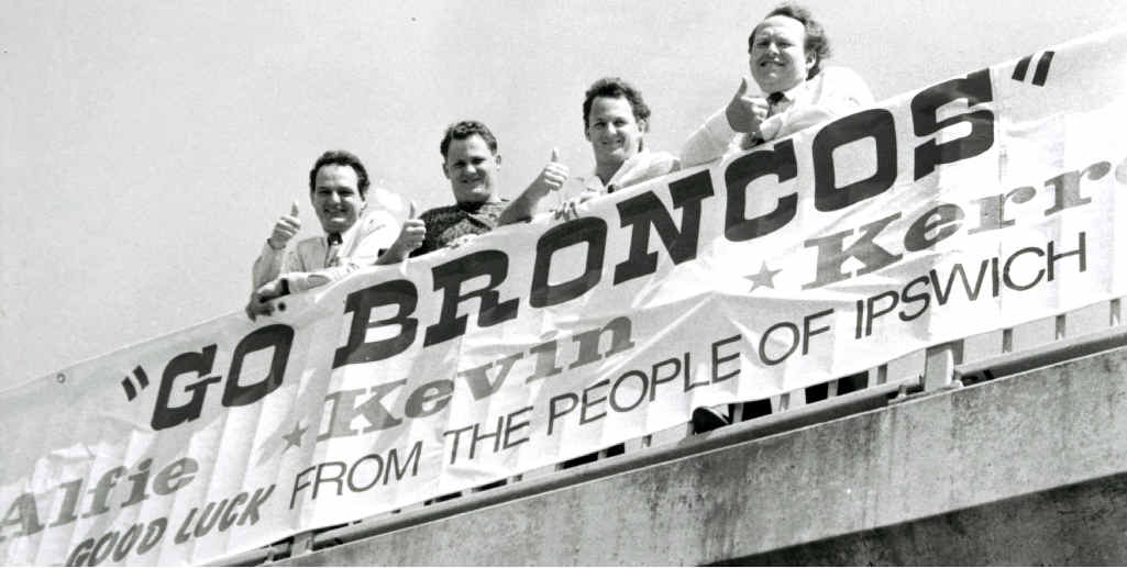 Paul Pisasale, Kevin Walters, Kerrod Walters and former Ipswich mayor Dave Underwood before the 1992 grand final.