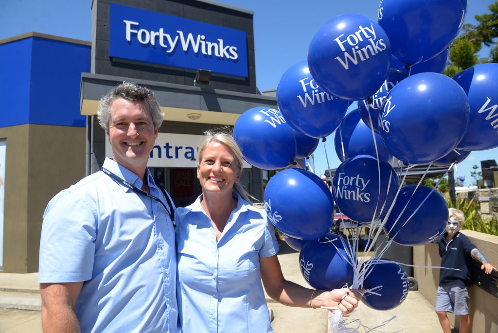 NOW OPEN: Forty Winks owners Adam and Rachel Healey are proud to open up their new shop in Bundaberg. Photo: Max Fleet / NewsMail NOW OPEN: Forty Winks owners Adam and Rachel Healey are proud to open up their new shop in Bundaberg. Photo: Max Fleet / NewsMail