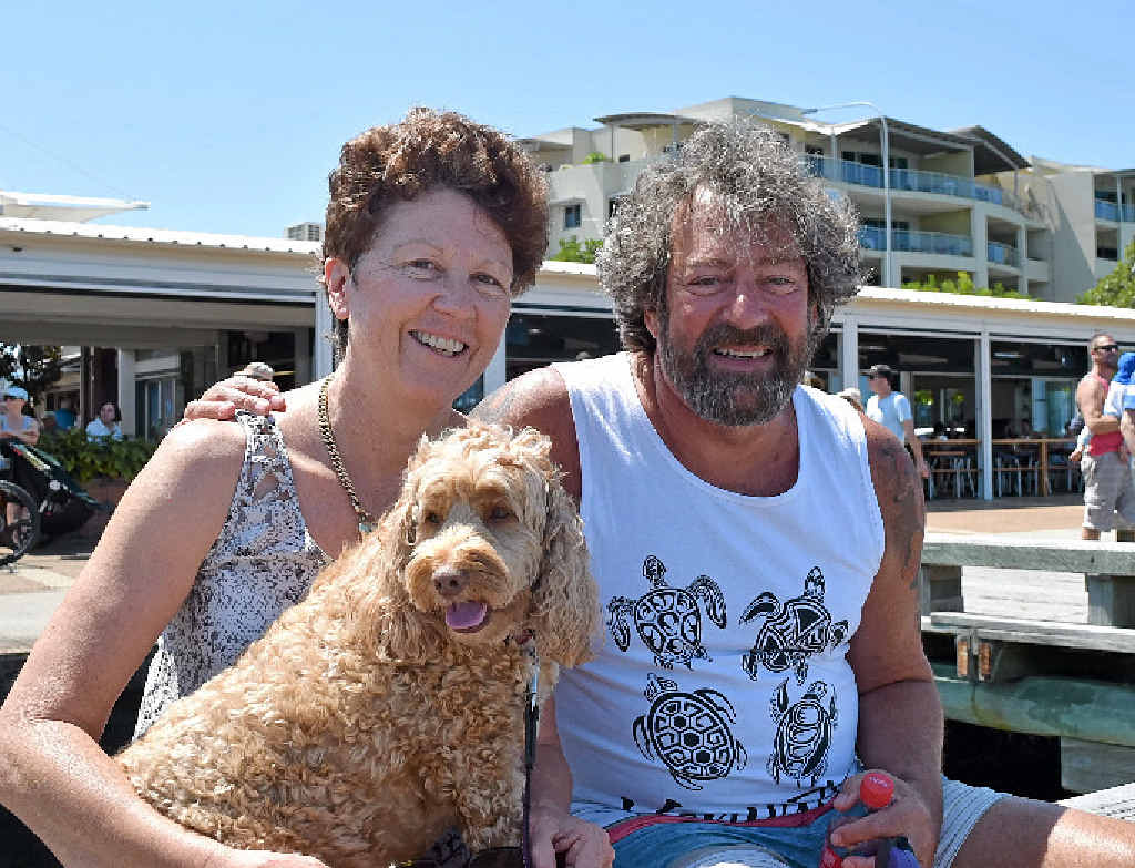 Chrissy Wilson-Fox and Gary Fox watch the action with their dog Missy. Chrissy Wilson-Fox and Gary Fox watch the action with their dog Missy.