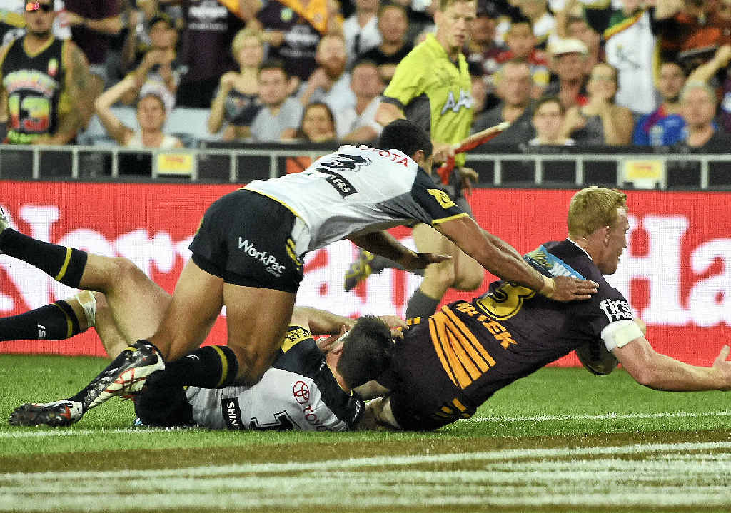 TRY TIME: Bribie Island’s Brisbane Broncos centre Jack Reed scores a try during the NRL grand final between the Brisbane Broncos and the North Queensland Cowboys at ANZ Stadium in Sydney last night. TRY TIME: Bribie Island’s Brisbane Broncos centre Jack Reed scores a try during the NRL grand final between the Brisbane Broncos and the North Queensland Cowboys at ANZ Stadium in Sydney last night.