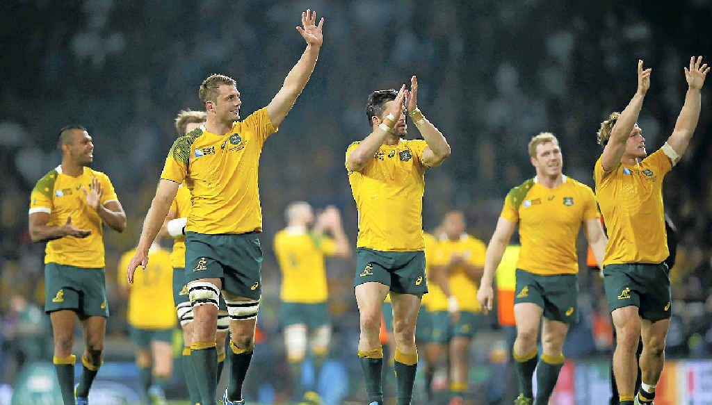 HAPPY DAY: Australian players celebrate victory to send England out of the World Cup. HAPPY DAY: Australian players celebrate victory to send England out of the World Cup.