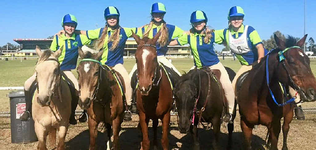 The fourth-placed zone 21 junior A mounted games team (from left) Latisha Murphy, Grace McLauchlan, Eliza Johnstone, Emily Banks and Brianna Wilson.
