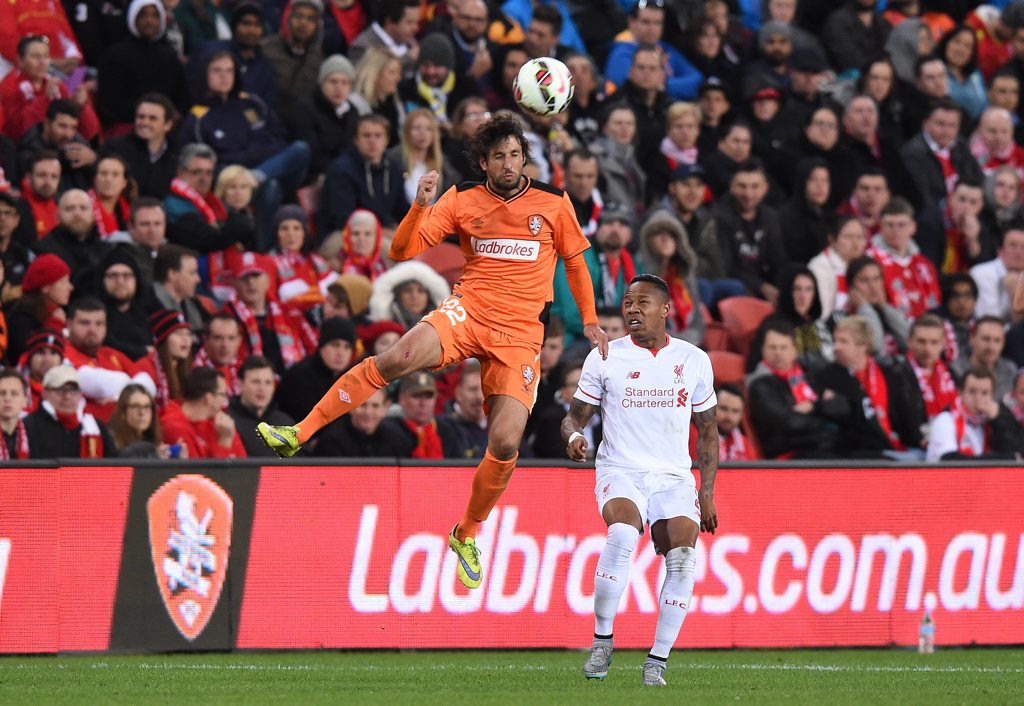 Roar player Thomas Broich heads the ball during the Liverpool v Brisbane Roar match at Suncorp Stadium in Brisbane, Friday, July 17, 2015. (AAP Image/Dave Hunt) NO ARCHIVING Roar player Thomas Broich heads the ball during the Liverpool v Brisbane Roar match at Suncorp Stadium in Brisbane, Friday, July 17, 2015. (AAP Image/Dave Hunt) NO ARCHIVING