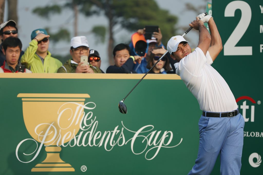 INCHEON CITY , SOUTH KOREA - OCTOBER 07: Jason Day of the International team watches a tee shot during a practice round prior to the start of The Presidents Cup at the Jack Nicklaus Golf Club on October 7, 2015 in Incheon City, South Korea. (Photo by Scott Halleran/Getty Images) INCHEON CITY , SOUTH KOREA - OCTOBER 07: Jason Day of the International team watches a tee shot during a practice round prior to the start of The Presidents Cup at the Jack Nicklaus Golf Club on October 7, 2015 in Incheon City, South Korea. (Photo by Scott Halleran/Getty Images)