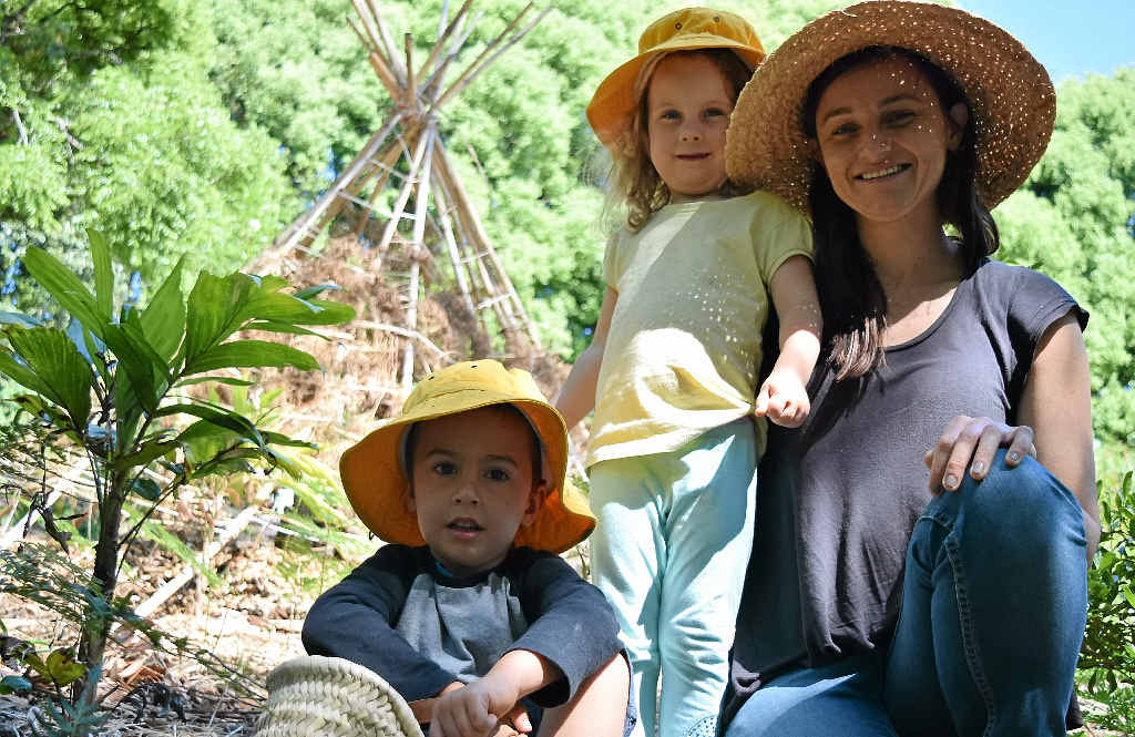 GARDEN VARIETY: Jacob, Maya and Rachel Heaton, project manager of the Bushfood Living Classroom. GARDEN VARIETY: Jacob, Maya and Rachel Heaton, project manager of the Bushfood Living Classroom.