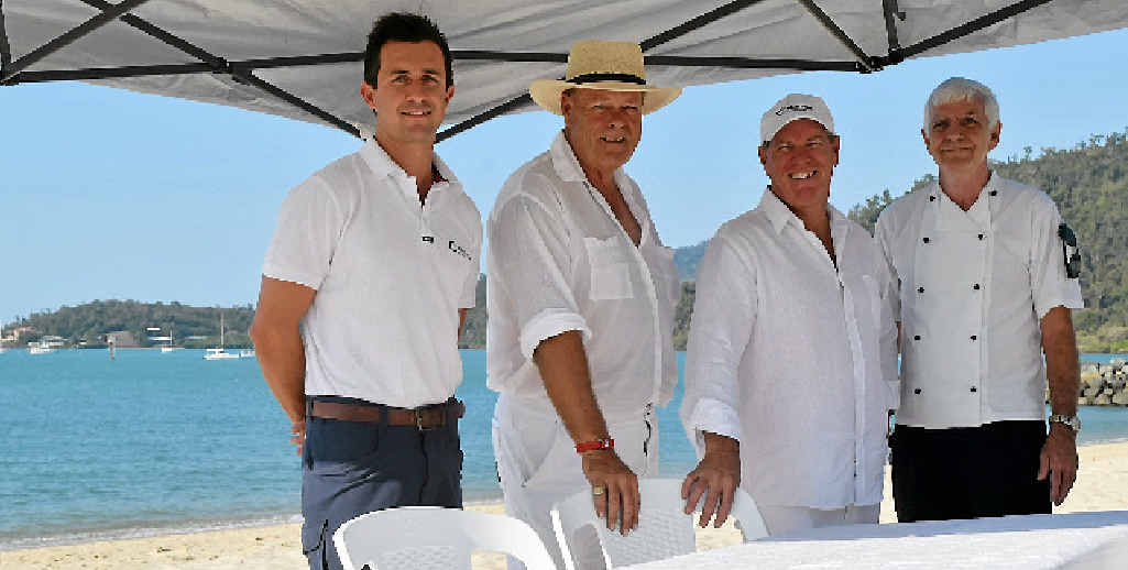 WHITEWASH: Abell Point Marina marketing and business development manager Luke McCaul, APYC commodre Collin Bell, Fish D’vine owner Kevin Collins and chef Don McKenzie get ready for this month’s White on White dinner.