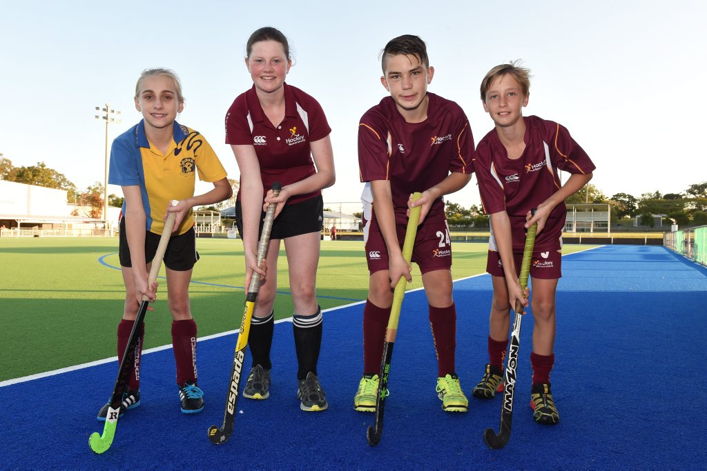 Maryborough Hockey players to represent Queensland's under-13 teams. From left:Hannah Sanders, Lara McKay, Ryley Kroning and Diarmid Chappell. Photo Matthew McInerney / Fraser Coast Chronicle Maryborough Hockey players to represent Queensland's under-13 teams. From left:Hannah Sanders, Lara McKay, Ryley Kroning and Diarmid Chappell. Photo Matthew McInerney / Fraser Coast Chronicle