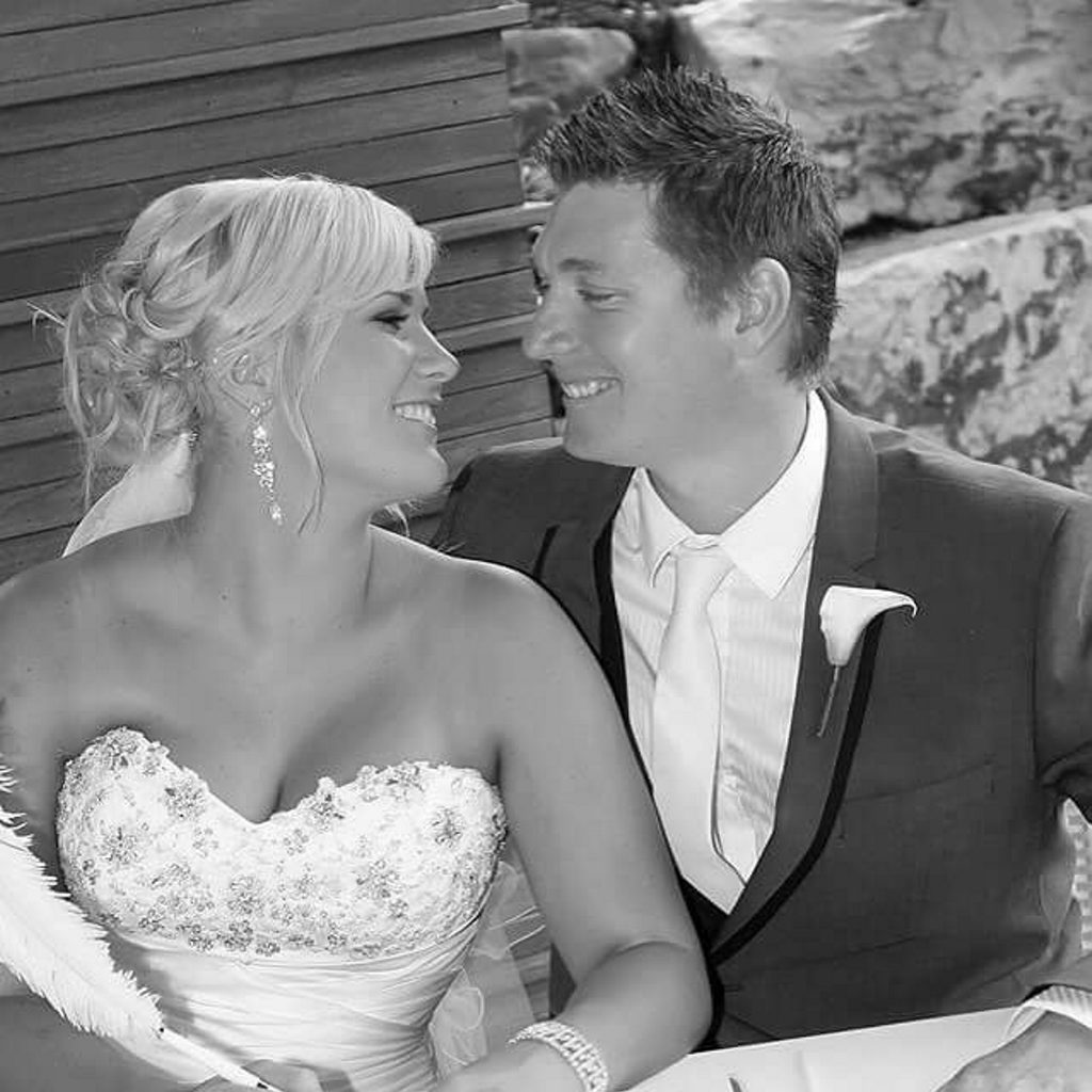 Jed Coey and his wife Kellie on their wedding day. Jed Coey and his wife Kellie on their wedding day.