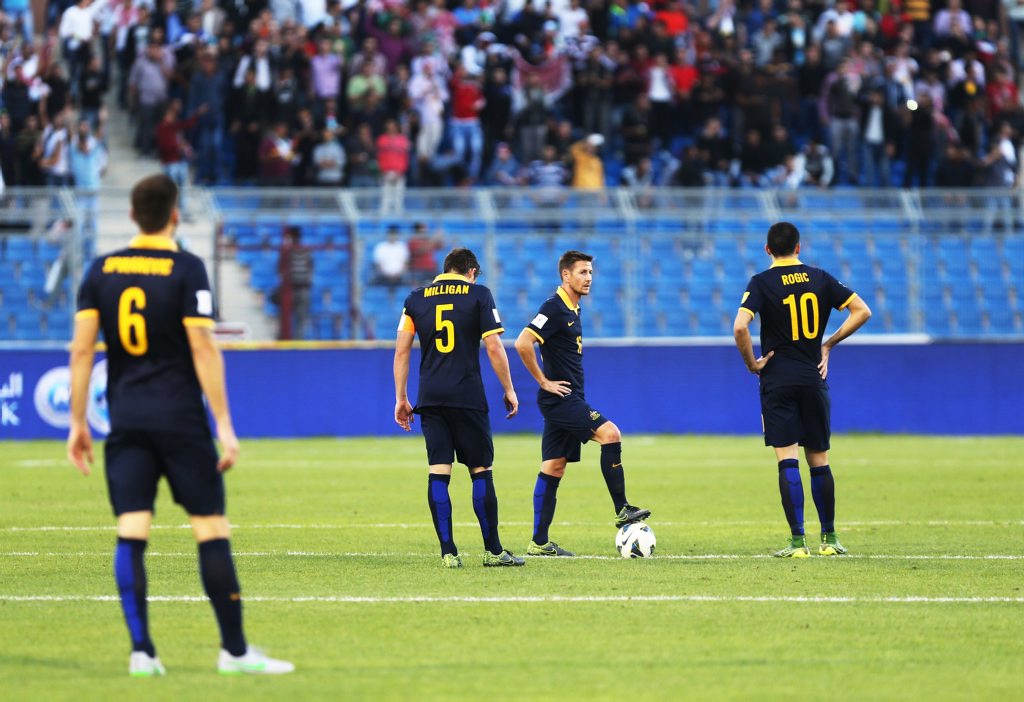 AMMAN, JORDAN - OCTOBER 8: Australian players look dejected during the 2018 FIFA World Cup qualification match between Jordan and Australia Socceroos at Amman International Stadium on October 8, 2015 in Amman, Jordan. (Photo by Salah Malkawi/Getty Images) AMMAN, JORDAN - OCTOBER 8: Australian players look dejected during the 2018 FIFA World Cup qualification match between Jordan and Australia Socceroos at Amman International Stadium on October 8, 2015 in Amman, Jordan. (Photo by Salah Malkawi/Getty Images)