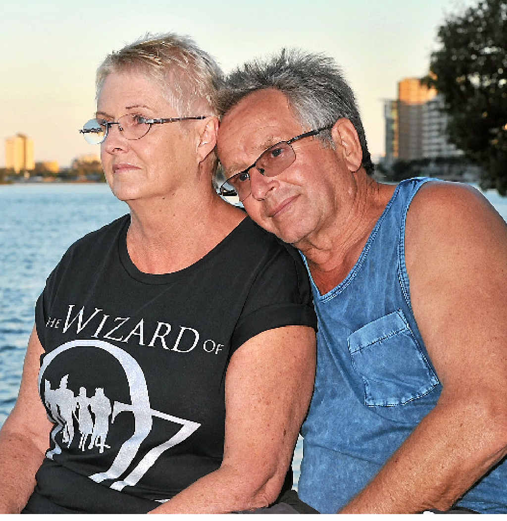 GRATEFUL: Jenny and Dieter Gass from Latrobe Valley, Victoria had been holidaying for three weeks in their caravan before the Inskip “sinkhole” ruined everything. GRATEFUL: Jenny and Dieter Gass from Latrobe Valley, Victoria had been holidaying for three weeks in their caravan before the Inskip “sinkhole” ruined everything.