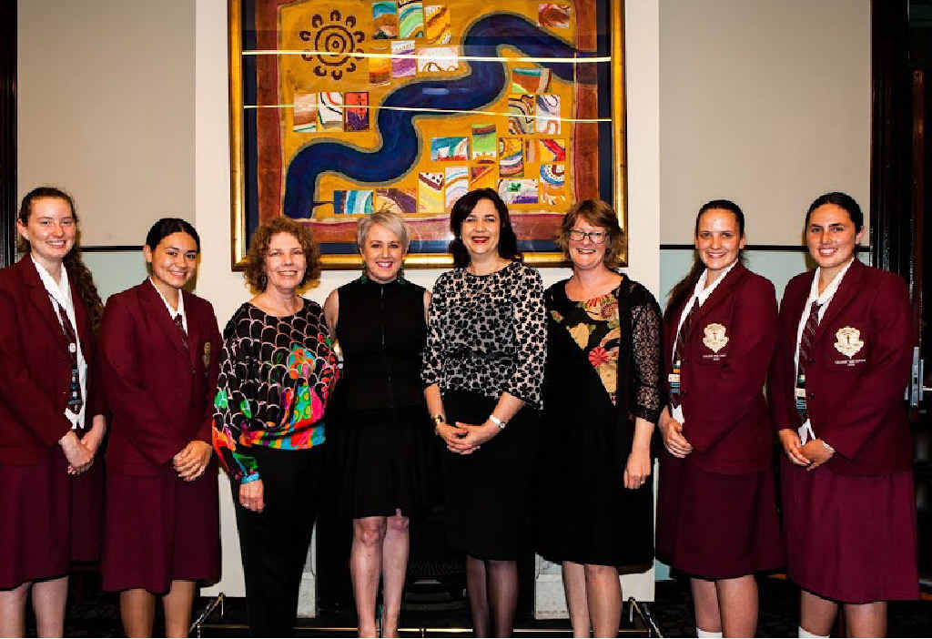 ALL SMILES: Premier Annastacia Palaszczuk (centre) with past and present St Mary’s College students at the school’s inaugural gala dinner. ALL SMILES: Premier Annastacia Palaszczuk (centre) with past and present St Mary’s College students at the school’s inaugural gala dinner.