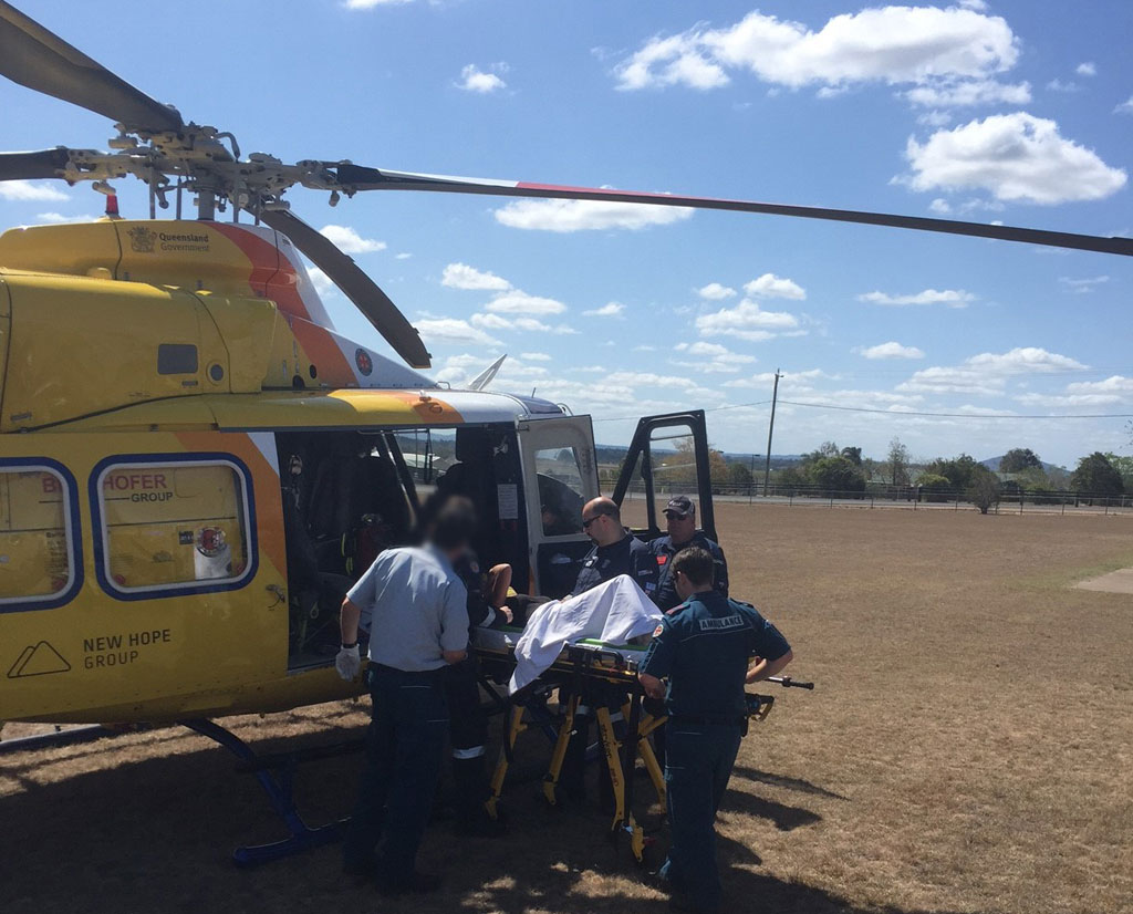 RACQ CareFlight Rescue has airlifted a middle-aged woman who fell from a horse at Kentville in the Lockyer Valley region. RACQ CareFlight Rescue has airlifted a middle-aged woman who fell from a horse at Kentville in the Lockyer Valley region.