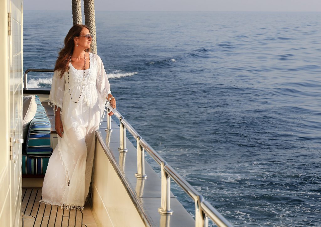 Ex Tweed Coast and Fingal Heads resident Clara Zawawi on board her luxary 90 foot Dhow, The Ex Tweed Coast and Fingal Heads resident Clara Zawawi on board her luxary 90 foot Dhow, The