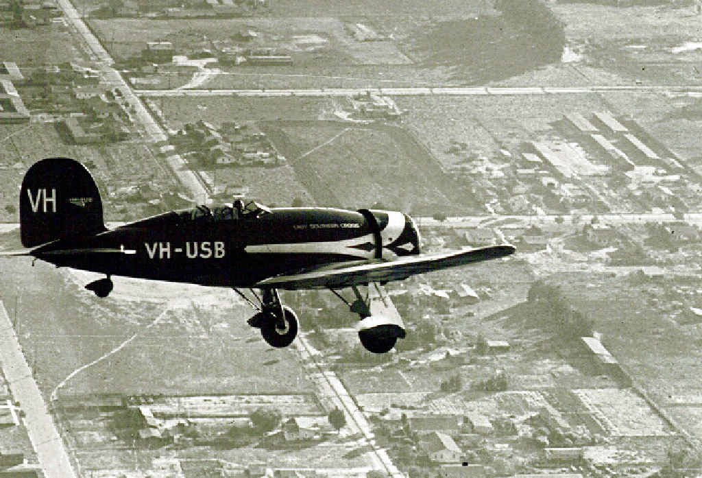 Flying over America after completing the first east to west crossing from Australia to America by air. Flying over America after completing the first east to west crossing from Australia to America by air.