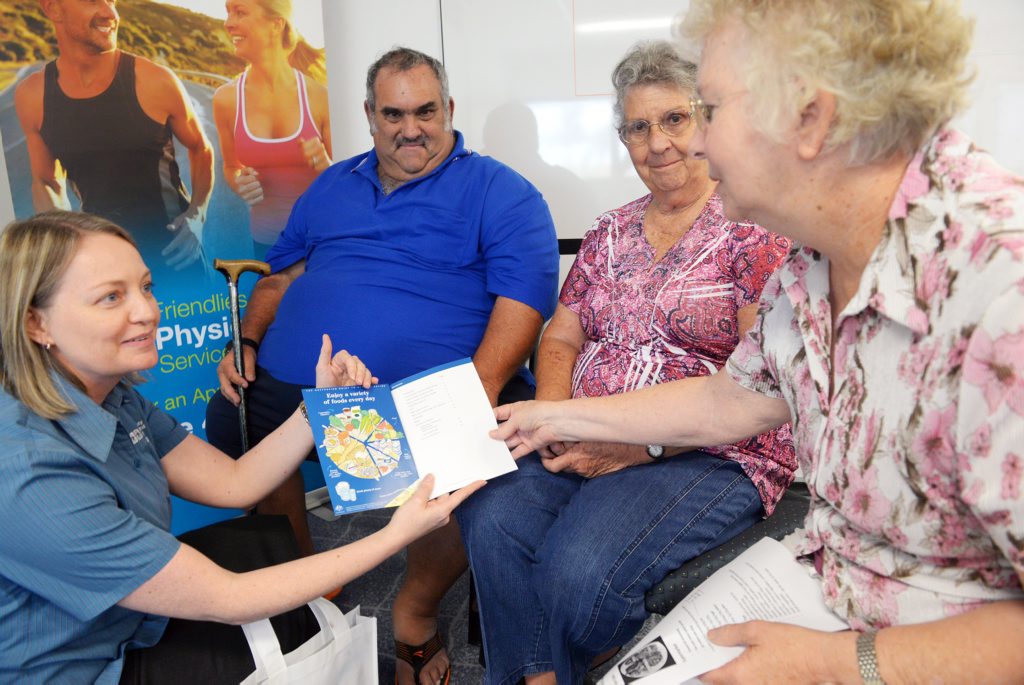 HEALTHY APPROACH: Friendly Society Private Hospital dietician Alessandra Winfield talks to Jeff and Fay Geissler and Carmel Jensen about how to make positive changes to their health without extreme restrictions and diets. Photo: Max Fleet / NewsMail HEALTHY APPROACH: Friendly Society Private Hospital dietician Alessandra Winfield talks to Jeff and Fay Geissler and Carmel Jensen about how to make positive changes to their health without extreme restrictions and diets. Photo: Max Fleet / NewsMail