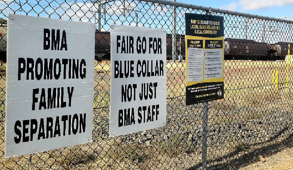 FAIR GO: Signs have been erected around Blackwater, after negotiations for BHP Billiton’s next enterprise agreement started on Thursday. FAIR GO: Signs have been erected around Blackwater, after negotiations for BHP Billiton’s next enterprise agreement started on Thursday.