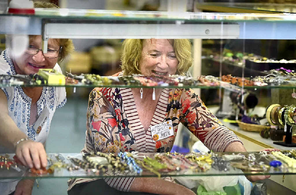 SHOPPING LIST: Elaine Doyle and Ruth Goodchild at the Helping Children Smile op shop, one of nine op shops in Nambour. SHOPPING LIST: Elaine Doyle and Ruth Goodchild at the Helping Children Smile op shop, one of nine op shops in Nambour.