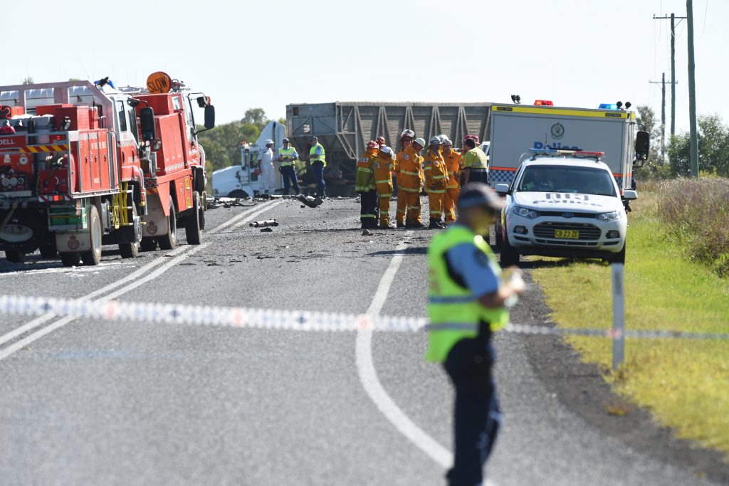 Two dead in a three vehicle accident 10 minutes south of Broadwater on the Pacific Highway. Photo Marc Stapelberg / The Northern Star Two dead in a three vehicle accident 10 minutes south of Broadwater on the Pacific Highway. Photo Marc Stapelberg / The Northern Star