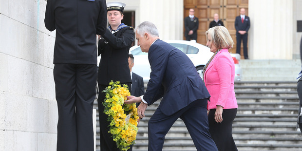 Australian Prime Minister Malcolm Turnbull lays wreath at Auckland War Memorial Museum today. Photo / Doug Sherring Australian Prime Minister Malcolm Turnbull lays wreath at Auckland War Memorial Museum today. Photo / Doug Sherring