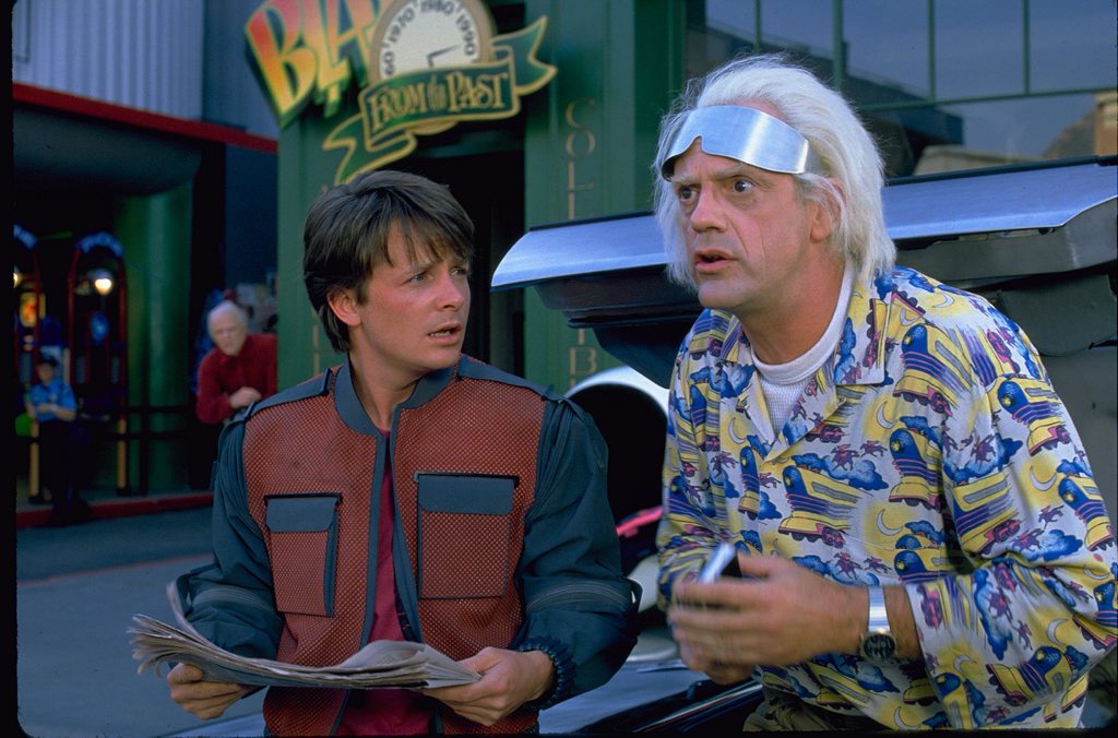 Michael J Fox and Christopher Lloyd in a scene from Back to the Future Part II. Michael J Fox and Christopher Lloyd in a scene from Back to the Future Part II.