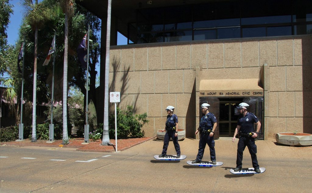 GREAT SCOTT:Mount Isa Hoverboard Unit heading to a crash near clock tower. Photo Contributed GREAT SCOTT:Mount Isa Hoverboard Unit heading to a crash near clock tower. Photo Contributed