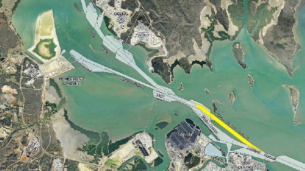 The yellow area shows the existing Clinton Bypass Channel, which needs to be deepened to 16 metres. The yellow area shows the existing Clinton Bypass Channel, which needs to be deepened to 16 metres.