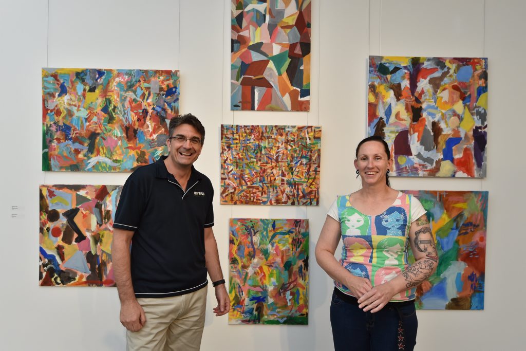 Bayside Artists - combined works of the Bayside Christian Church on show at the Hervey Bay Regional Gallery. Artists Doug Valerio and Jade Hislop in amongst other artists work. Photo: Alistair Brightman / Fraser Coast Chronicle Bayside Artists - combined works of the Bayside Christian Church on show at the Hervey Bay Regional Gallery. Artists Doug Valerio and Jade Hislop in amongst other artists work. Photo: Alistair Brightman / Fraser Coast Chronicle