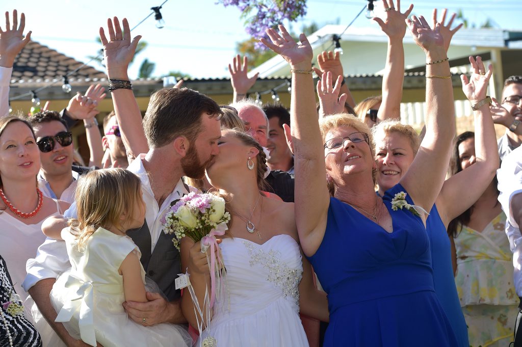 Anthony Campbell organised a secret back yard wedding for his bride Lilli Schall at Bli Bli. Pictured with their daughter Anastissia. Photo: Warren Lynam / Sunshine Coast Daily Anthony Campbell organised a secret back yard wedding for his bride Lilli Schall at Bli Bli. Pictured with their daughter Anastissia. Photo: Warren Lynam / Sunshine Coast Daily