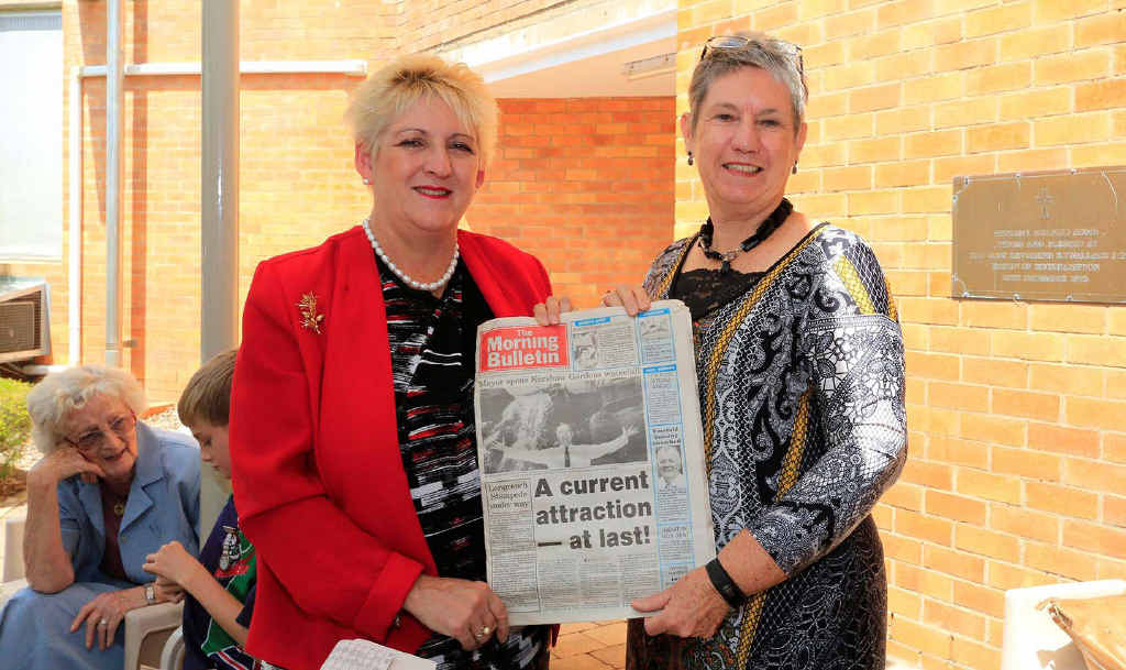 READ ALL ABOUT IT: Michelle Landry and Director of Nursing Lesley Schneider uncover an early edition of the Morning Bulletin found in a time capsule. READ ALL ABOUT IT: Michelle Landry and Director of Nursing Lesley Schneider uncover an early edition of the Morning Bulletin found in a time capsule.