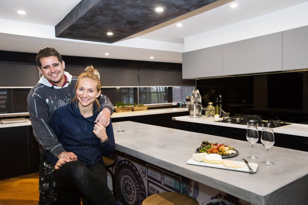 The Block's Kingi and Caro pictured in their winning kitchen. The Block's Kingi and Caro pictured in their winning kitchen.