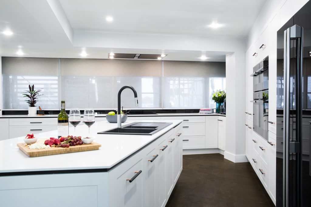 Luke and Ebony's kitchen in a scene from The Block. Luke and Ebony's kitchen in a scene from The Block.
