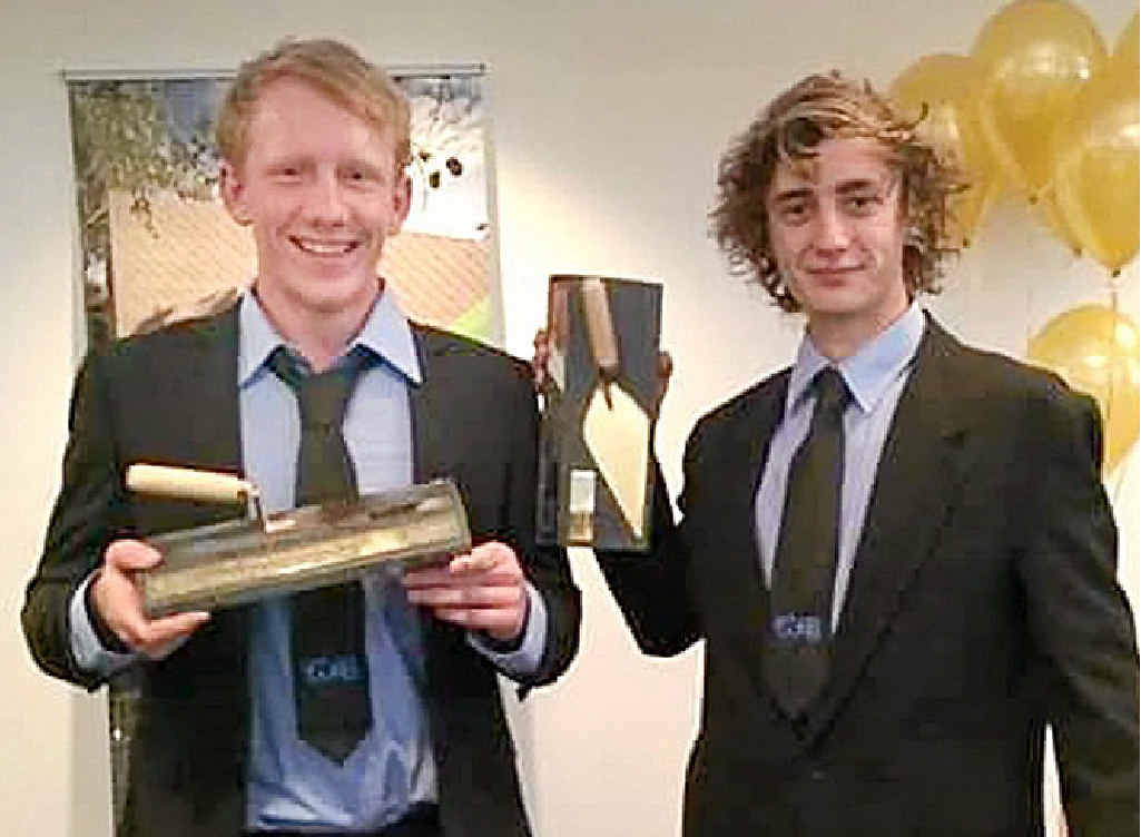JOB DONE: Bricklayers Michael Boner, left, and Jacob Wade. JOB DONE: Bricklayers Michael Boner, left, and Jacob Wade.