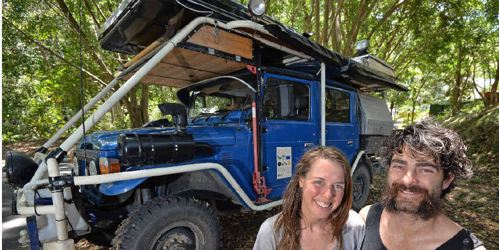 RESOURCEFUL: Sam and Clara Rogers are driving around Australia in a converted Toyota LandCruiser called “Bluey”, which runs almost entirely on used vegie oil. RESOURCEFUL: Sam and Clara Rogers are driving around Australia in a converted Toyota LandCruiser called “Bluey”, which runs almost entirely on used vegie oil.