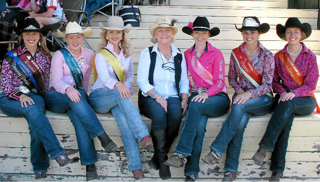 Princess Tracey Madsen, Miss Personality Shania Pitt, Queen runner-up Sophie Amos, Merilyn Roberton, Queen Appearance Tamara Evans, Queen Fundraiser and Horsemanship Tori Rafton and Queen Congeniality Taylah Gibson. Princess Tracey Madsen, Miss Personality Shania Pitt, Queen runner-up Sophie Amos, Merilyn Roberton, Queen Appearance Tamara Evans, Queen Fundraiser and Horsemanship Tori Rafton and Queen Congeniality Taylah Gibson.