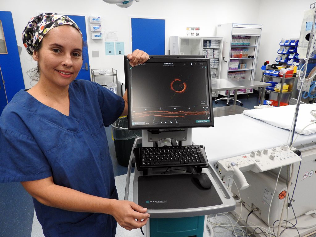 Cardiac Investigations Unit nurse manager Michelle Lohse in the Friendly Society Private Hosptial Cath Lab with the new St Jude ilumien machine. Cardiac Investigations Unit nurse manager Michelle Lohse in the Friendly Society Private Hosptial Cath Lab with the new St Jude ilumien machine.