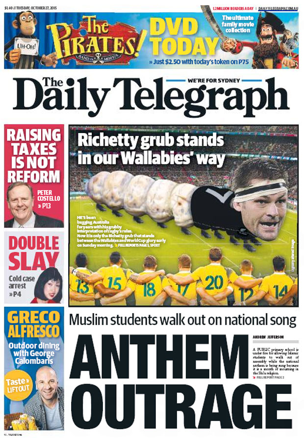 The front page of Sydney's Daily Telegraph declares war on McCaw. The front page of Sydney's Daily Telegraph declares war on McCaw.