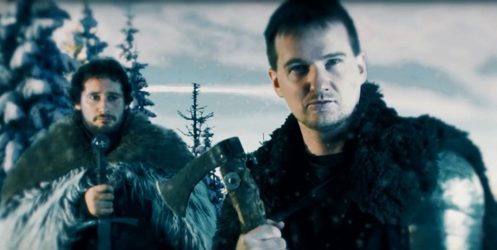 GO NORTH: Actors Nathan Richter and Stuart Waters in the Game of Thrones-inspired ad for Bundaberg Motor Group. Photo BMGMedia.Tv