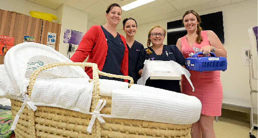 SPECIAL DONATION: Staff at the Lismore Base Hospital, from left, Shannon Morris, Michelle Mitchell, and Lorraine Smith were grateful for the donation of a cuddle cot by Jessica Nash. SPECIAL DONATION: Staff at the Lismore Base Hospital, from left, Shannon Morris, Michelle Mitchell, and Lorraine Smith were grateful for the donation of a cuddle cot by Jessica Nash.