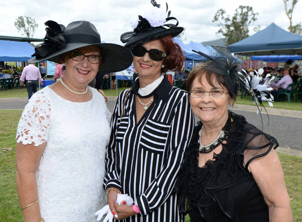 FAIR FILLIES: Yvonne Hassell, Kathy Fishburn and Carolyn Hewitt at the Yeppoon races. FAIR FILLIES: Yvonne Hassell, Kathy Fishburn and Carolyn Hewitt at the Yeppoon races.