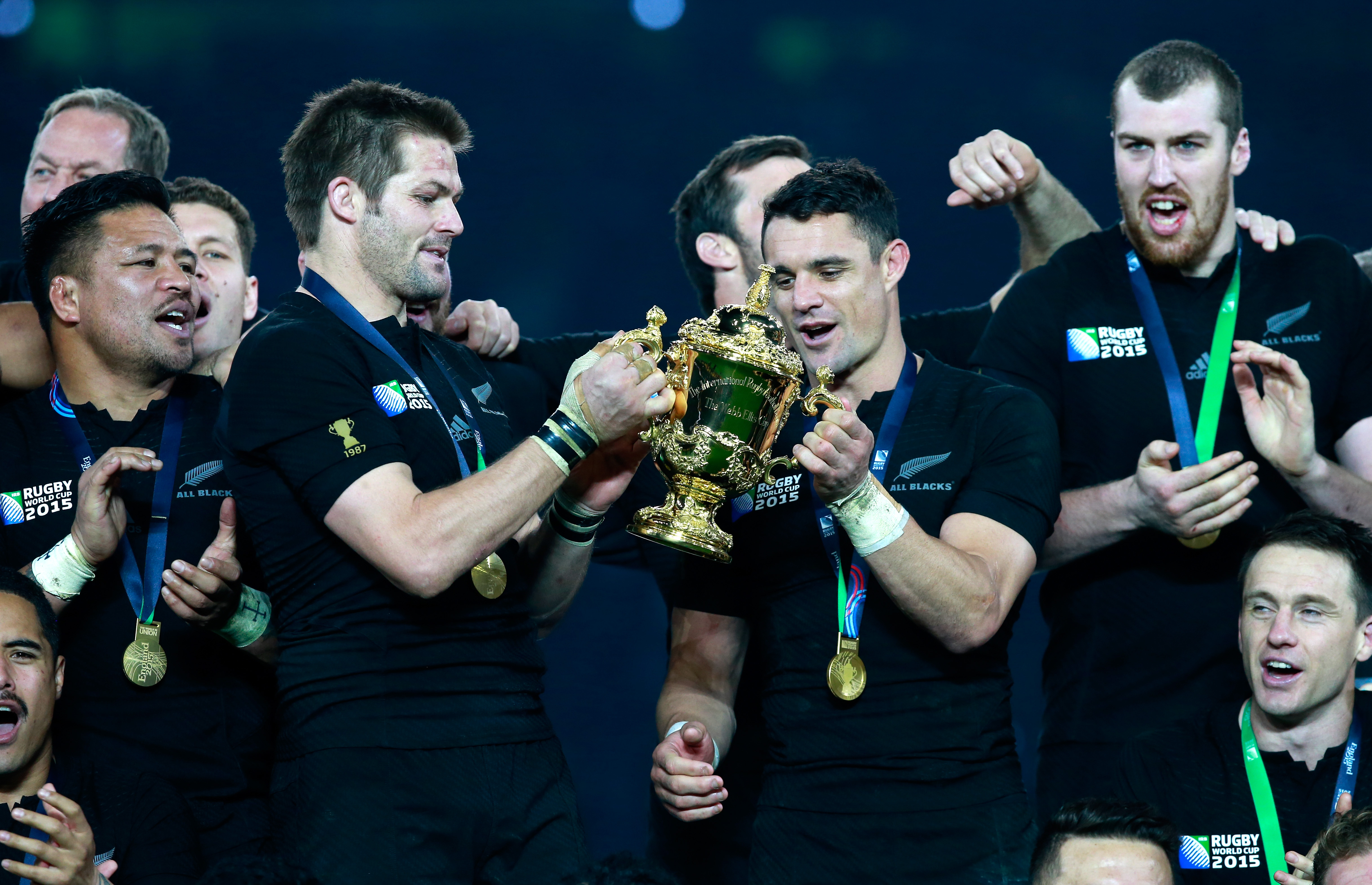 Richie McCaw and Dan Carter with the William Webb Ellis trophy. Richie McCaw and Dan Carter with the William Webb Ellis trophy.