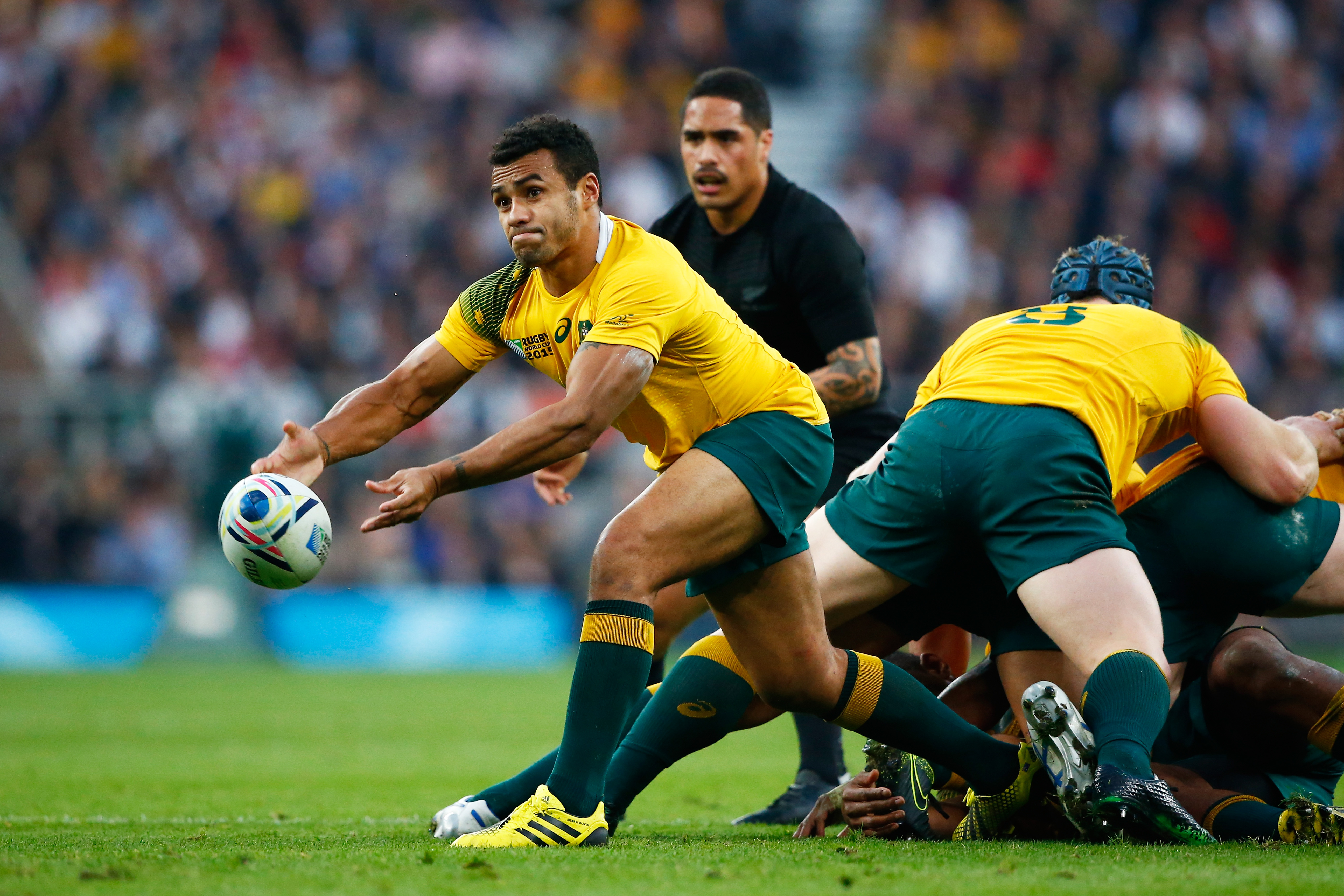 Will Genia gets a pass away in the World Cup final. Will Genia gets a pass away in the World Cup final.