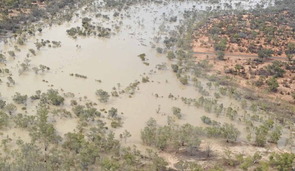 RAIN, RAIN: Aerial photos of John Chandler’s Barcaldine property after a weekend of rain. RAIN, RAIN: Aerial photos of John Chandler’s Barcaldine property after a weekend of rain.
