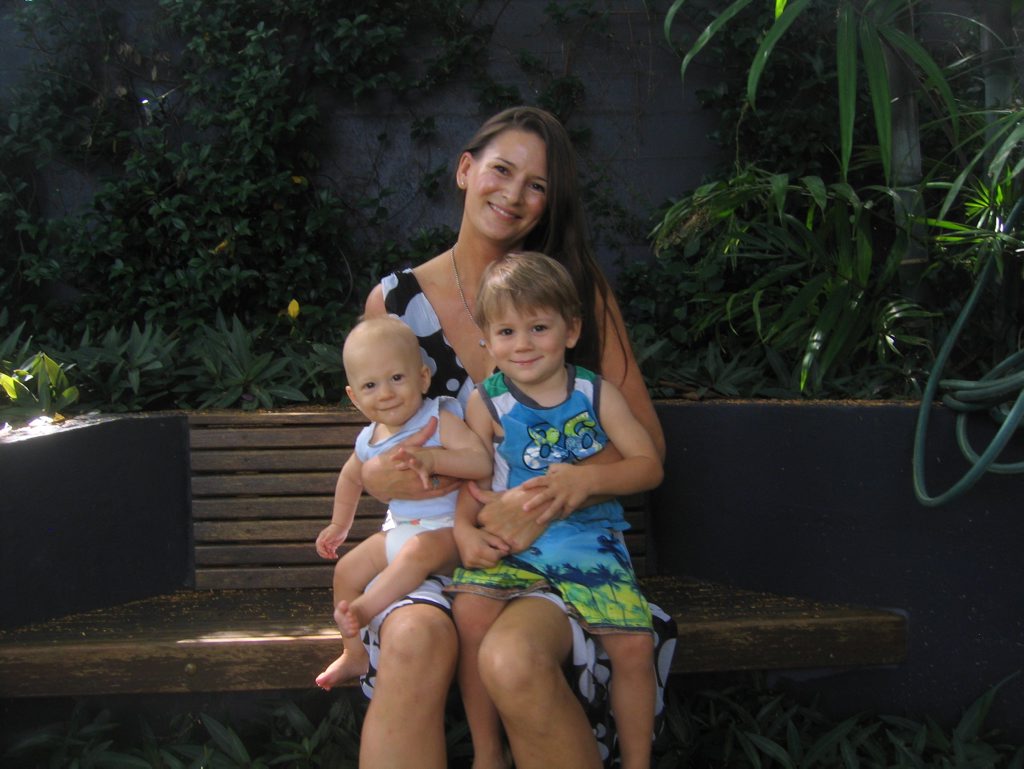 Louise de la Haye with her sons Kai and Beau Haines. She filmed Beau climbing a 1.2m pool fence. Contributed / QLD041115pool1 Louise de la Haye with her sons Kai and Beau Haines. She filmed Beau climbing a 1.2m pool fence. Contributed / QLD041115pool1
