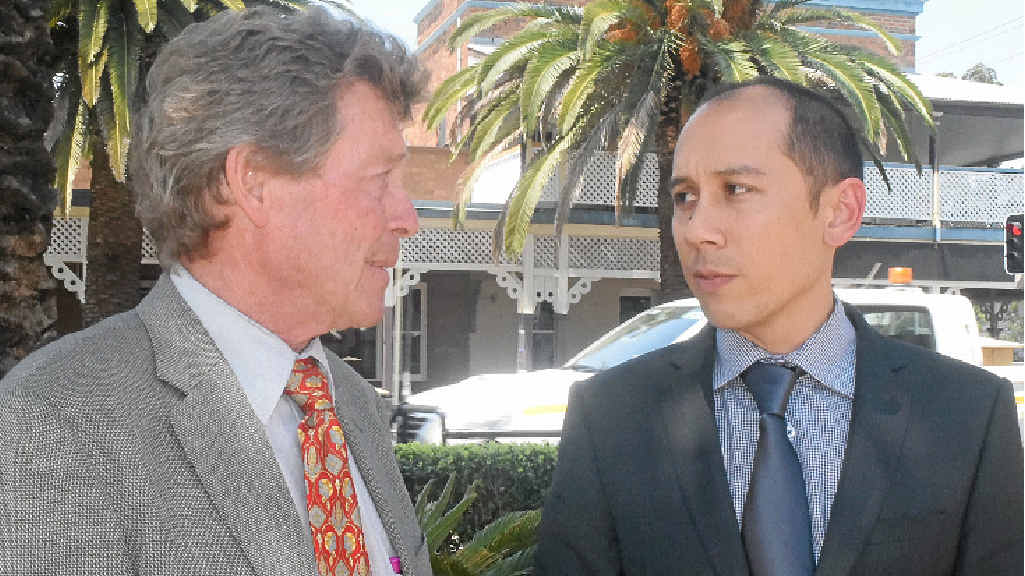 LAND COURT HEARING: Farmer and Oakey Coal Action Alliance president Frank Ashman (left) chats outside the Dalby Land Court hearing with Andrew Kwan of the Environment Defenders Office. LAND COURT HEARING: Farmer and Oakey Coal Action Alliance president Frank Ashman (left) chats outside the Dalby Land Court hearing with Andrew Kwan of the Environment Defenders Office.