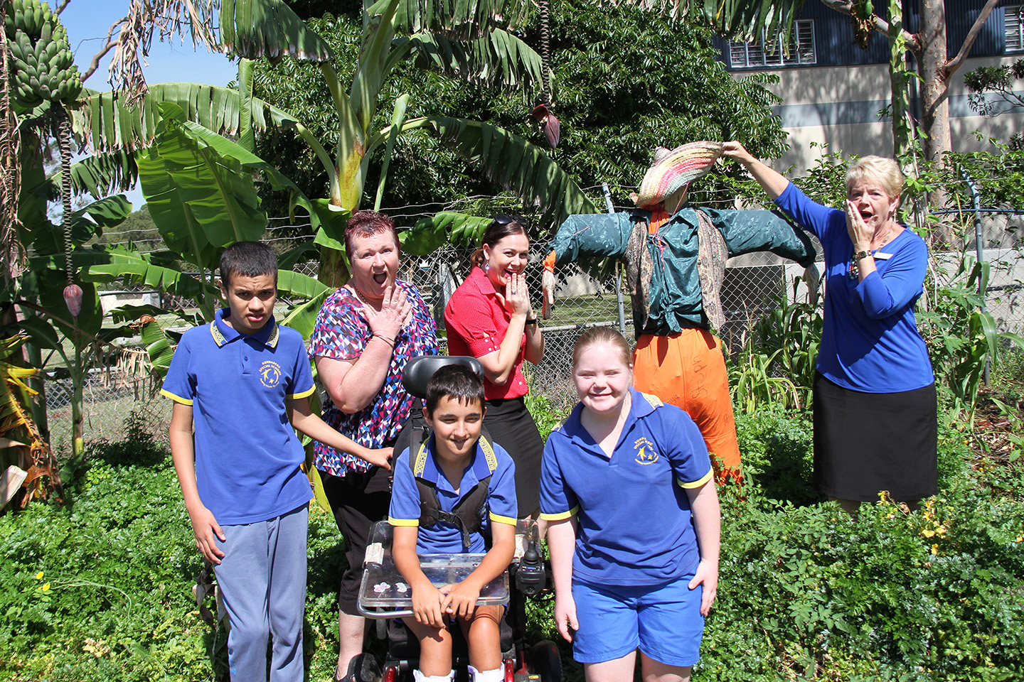 Bundaberg Special School students (from left) Cassius, Timothy and Shianne enjoy the reactions of Deputy Principal Sarah, Councillor Judy Peters (right) and Council Community Development Support Officer Ashleigh Tye-Johnson as they examine the scarecrows in the school’s garden plot. The school will be entering the scarecrows in a competition held as part of Social Inclusion Week activities. Bundaberg Special School students (from left) Cassius, Timothy and Shianne enjoy the reactions of Deputy Principal Sarah, Councillor Judy Peters (right) and Council Community Development Support Officer Ashleigh Tye-Johnson as they examine the scarecrows in the school’s garden plot. The school will be entering the scarecrows in a competition held as part of Social Inclusion Week activities.