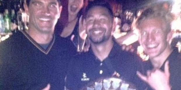 This picture of Waikato players in a strip club with the shield has been widely shared on social media. This picture of Waikato players in a strip club with the shield has been widely shared on social media.