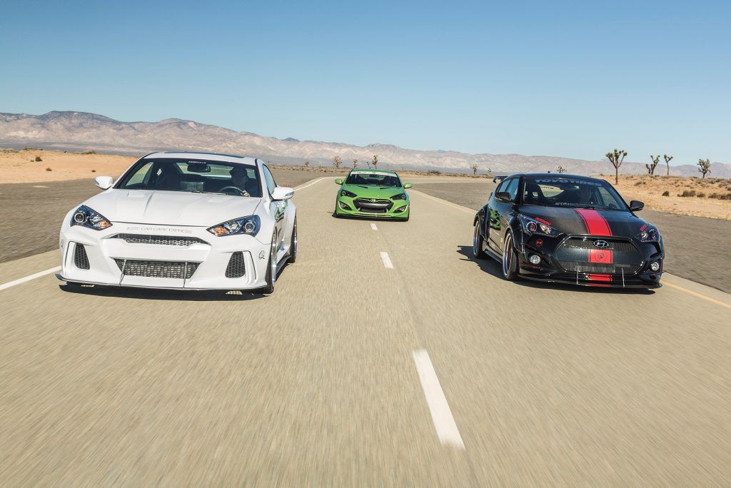 Modified Hyundai Genesis Coupes and Veloster Turbo from the SEMA Show 2015. Photo: Contributed Modified Hyundai Genesis Coupes and Veloster Turbo from the SEMA Show 2015. Photo: Contributed