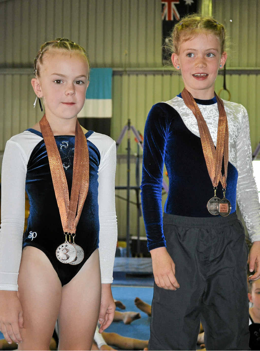 Warwick Gymnastic Club members Ellie McKenzie and Lauren Smith after placing on floor.